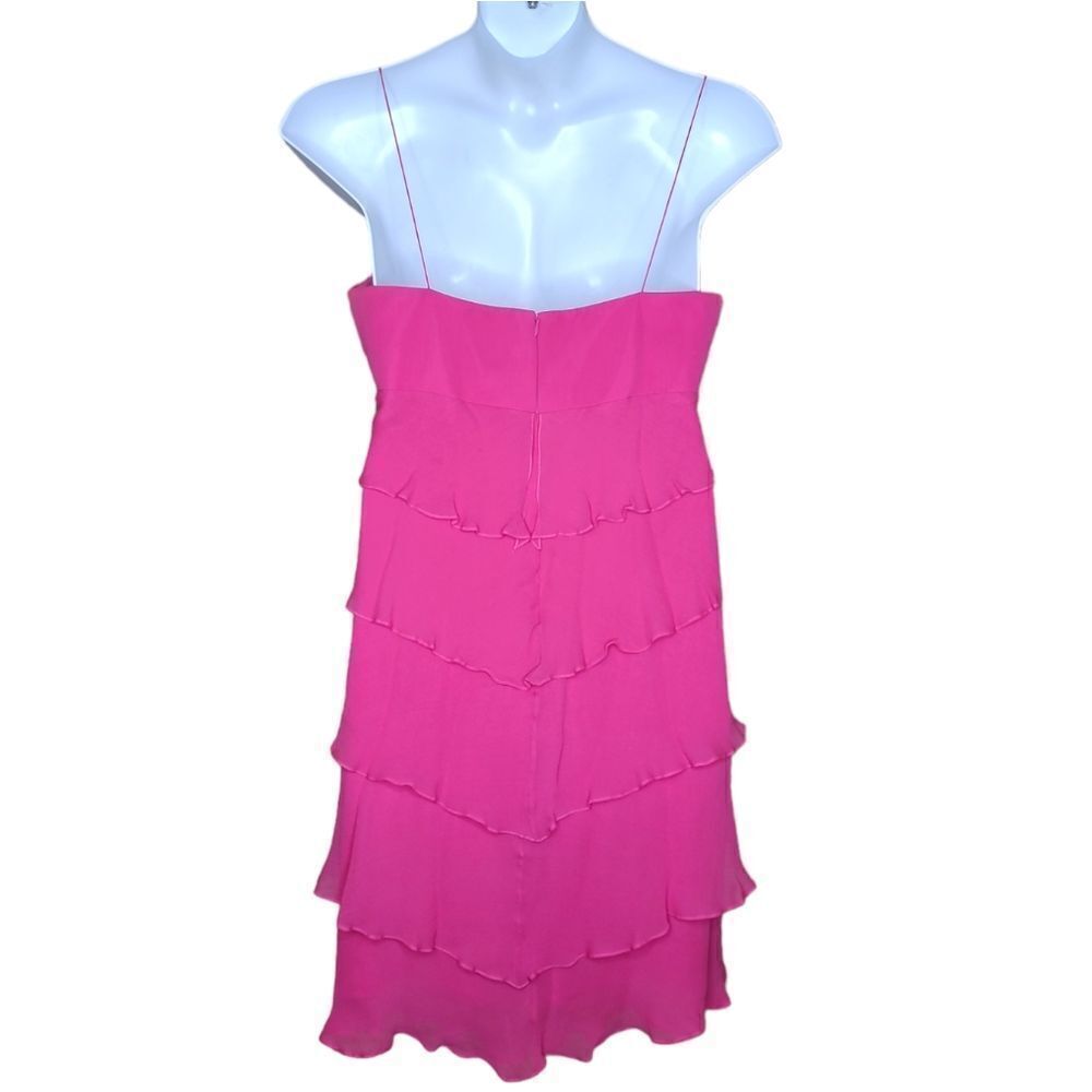 VINTAGE 90s magenta barbiecore tiered silk spaghetti strap formal dress M - Picture 3 of 12